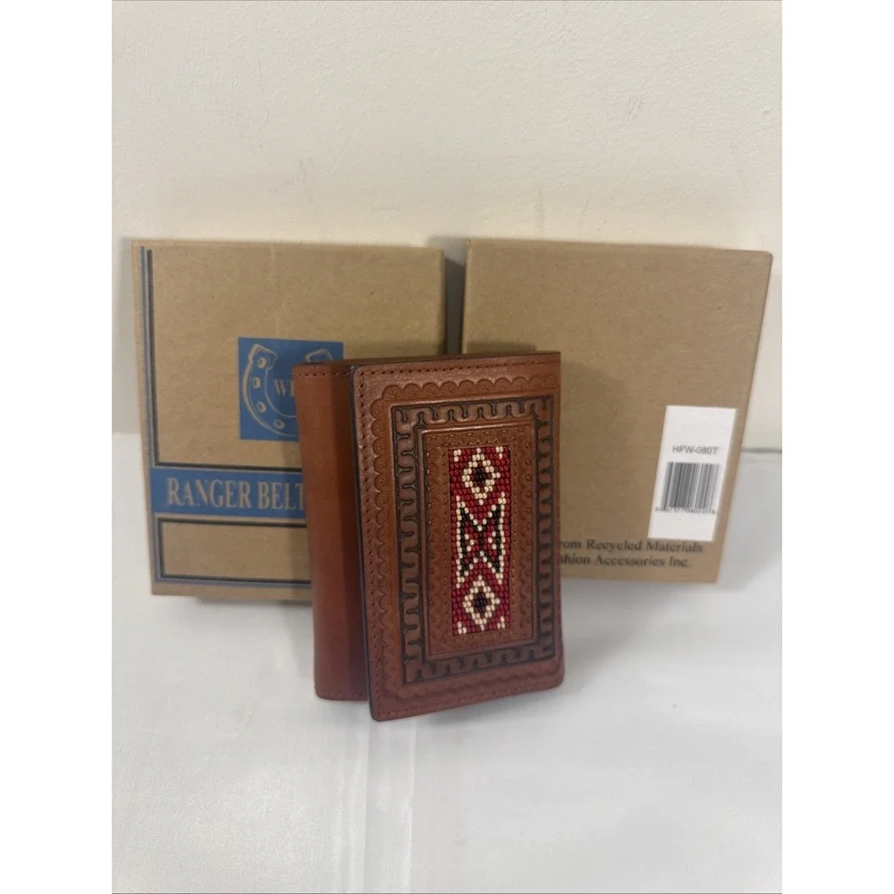 Ranger Belt Co HFW-080T Beaded Southwest Brown Leather Tri-Fold Wallet‎